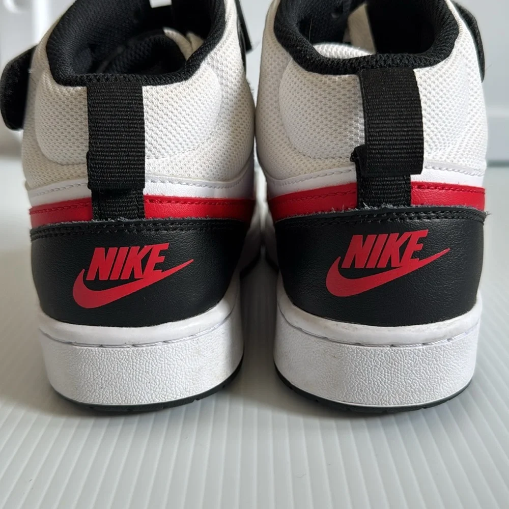 Nike Kids High-Top Sneakers - White, Black, and Red. Size 7